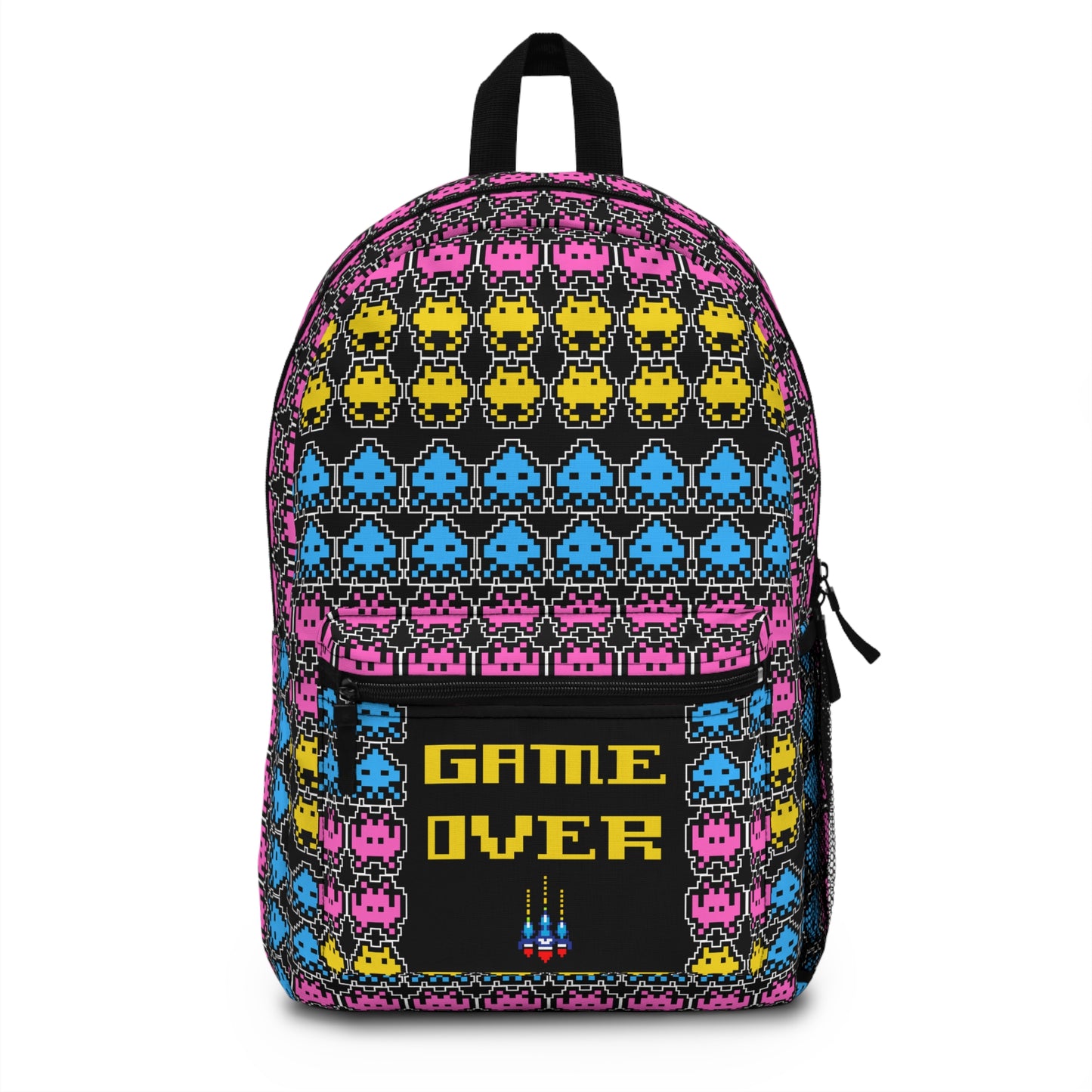 Retro Gamer Backpack - 'Game Over' Design - Colorful Space Invaders Style