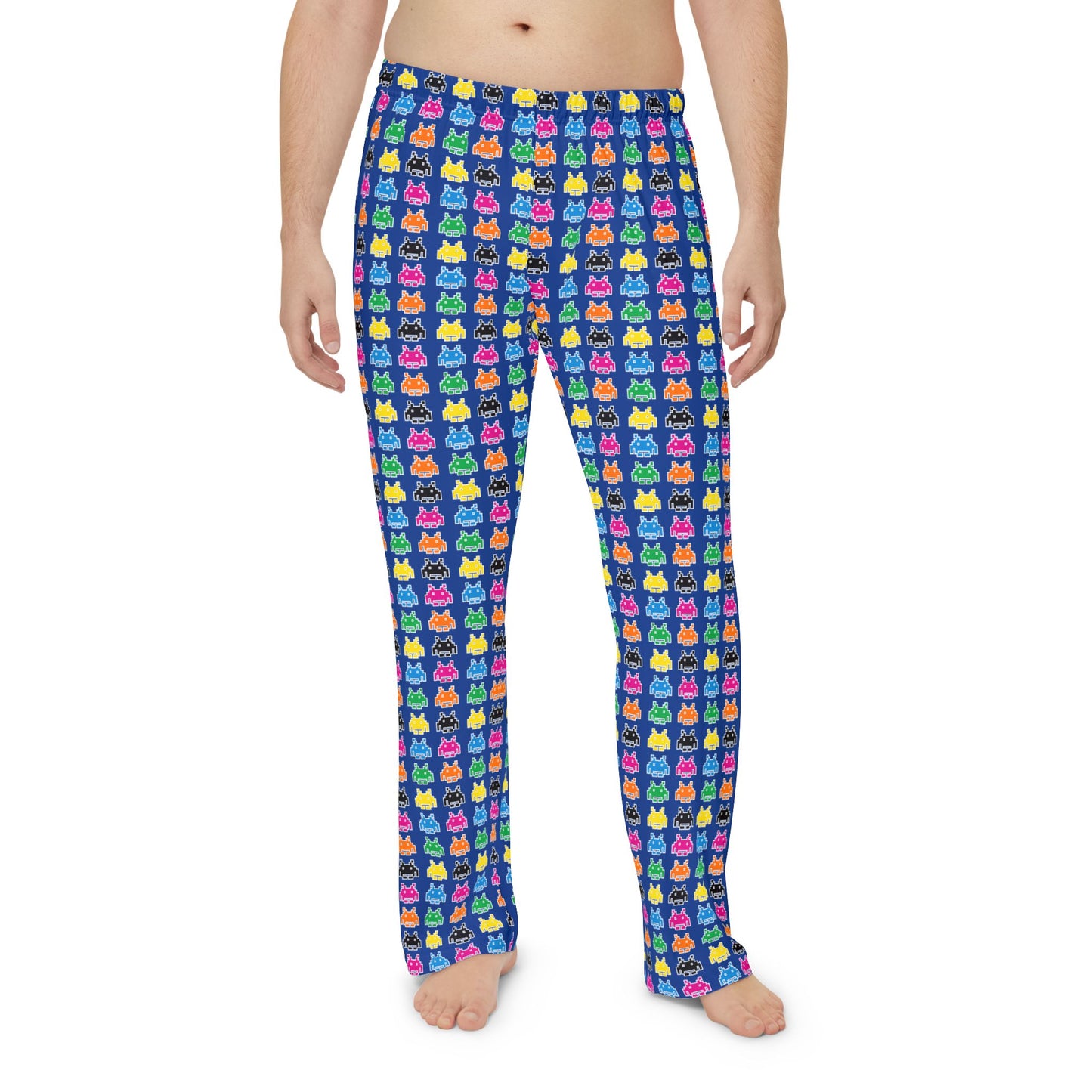 Vintage Gamer Men's Pajama Pants - Colorful Space Invaders Design