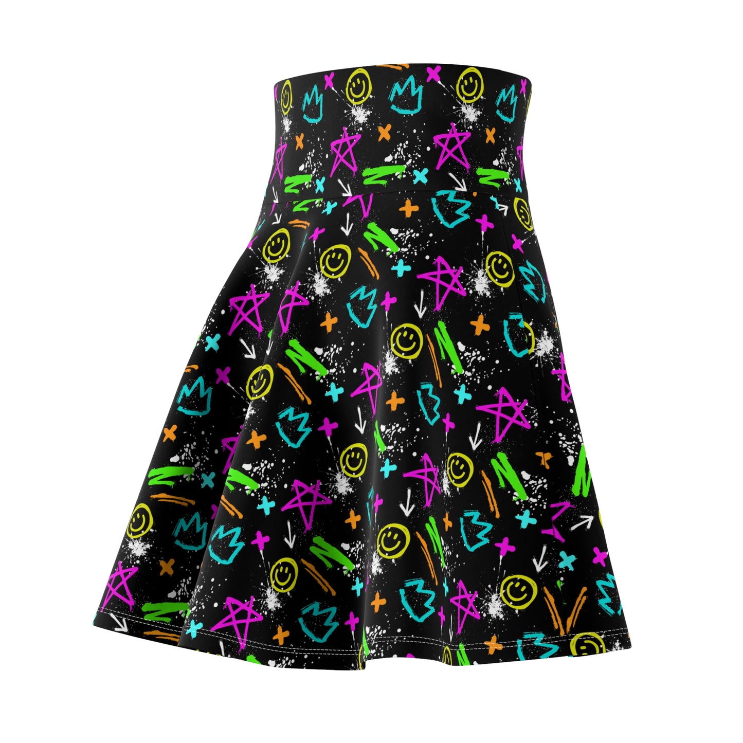 Vibrant Women's Skater Skirt - Colorful Graffiti Design for Fun Fashion