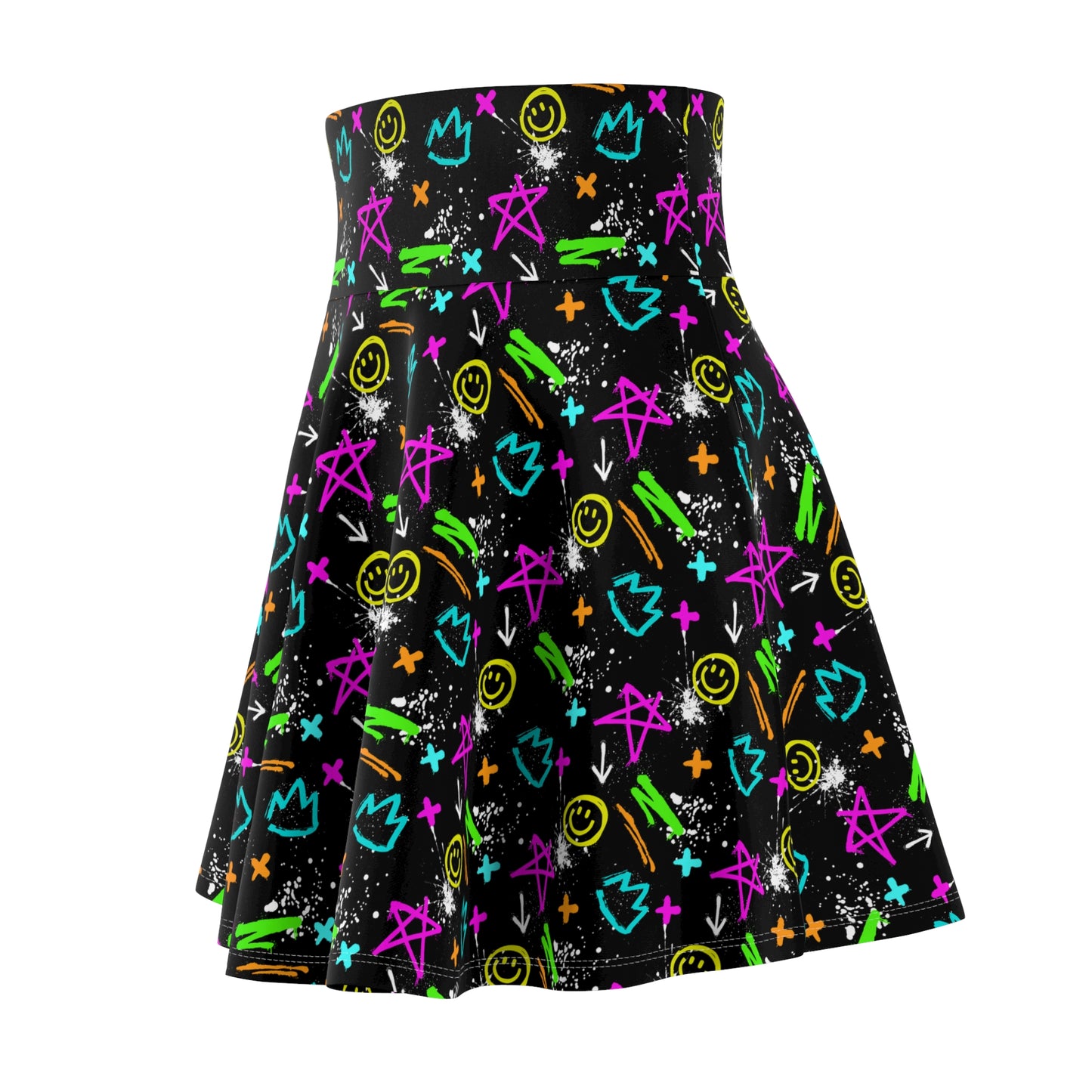 Vibrant Women's Skater Skirt - Colorful Graffiti Design for Fun Fashion