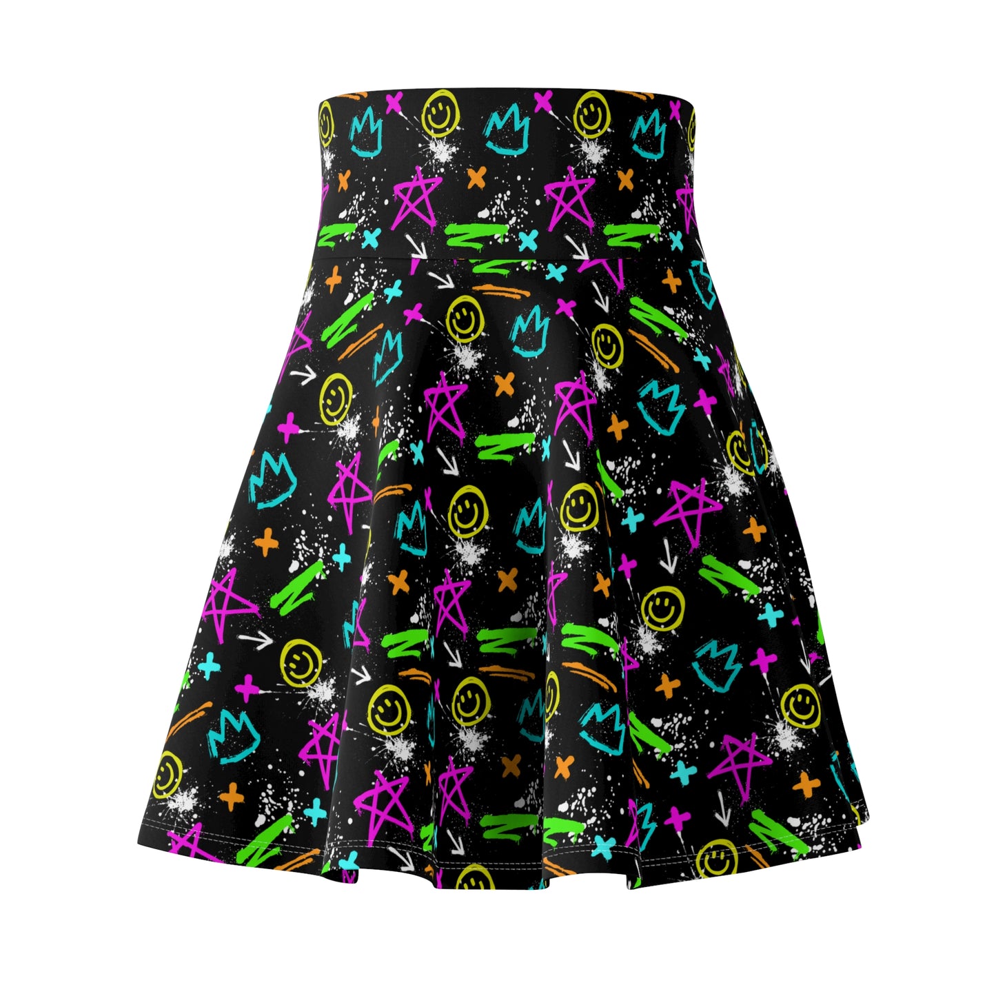 Vibrant Women's Skater Skirt - Colorful Graffiti Design for Fun Fashion