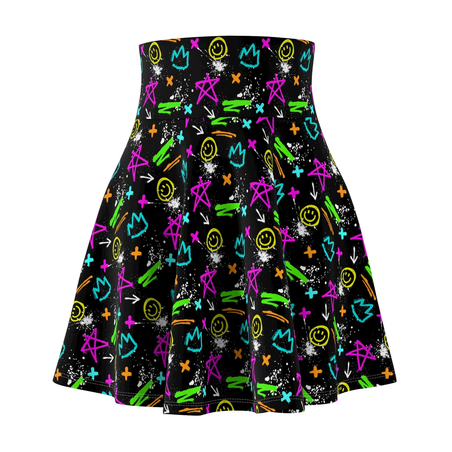 Vibrant Women's Skater Skirt - Colorful Graffiti Design for Fun Fashion