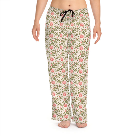 Pink Rose Vine Pattern PJs - Women's Pajama Pants (AOP)