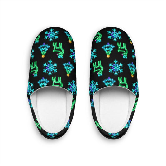 Neon Christmas Characters Women's Indoor Slippers