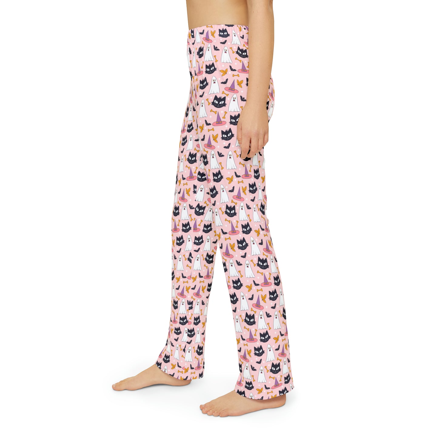 Pink Witch Hat Black Cat Ghost PJs - Halloween Sleepwear - Kids Pajama Pants (Girls)