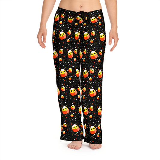 Cute Emoji Candy Corn Pattern PJs - Women's Pajama Pants (AOP)