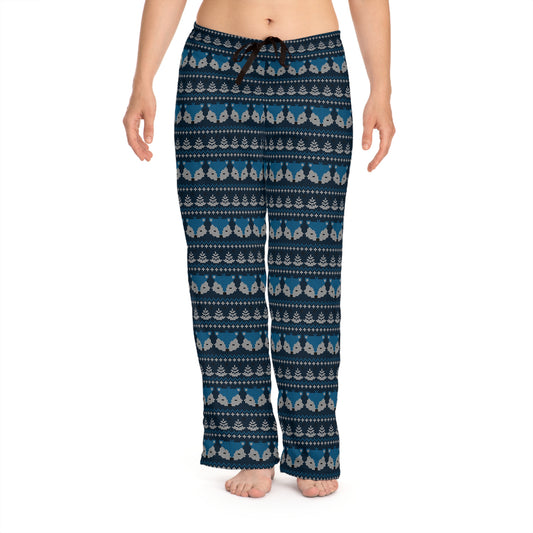 Blue Fox Sweater Pattern Pajama Pants -  Women's Pajama Pants (AOP)