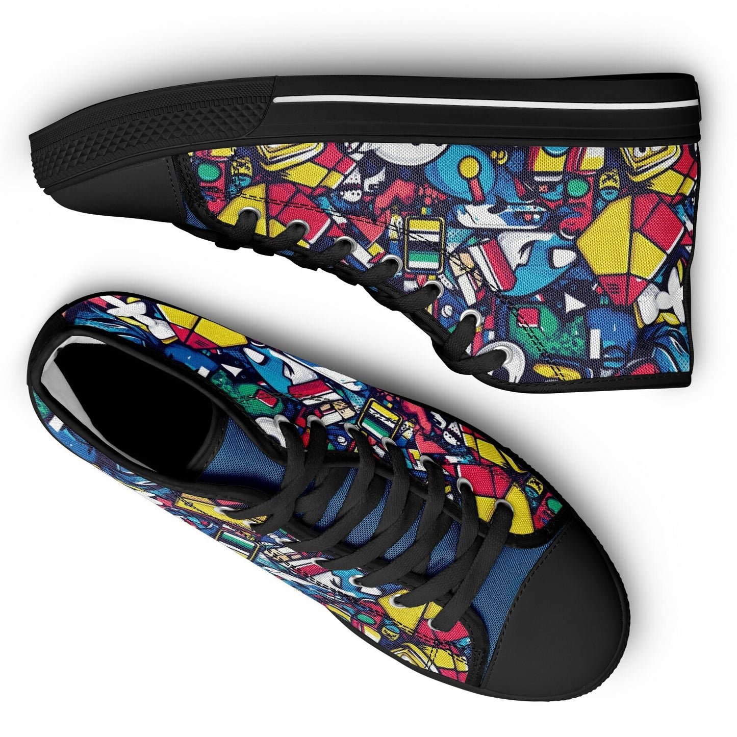 Colorful Graphic Street Art Urban Peak High Top Shoes (black details)