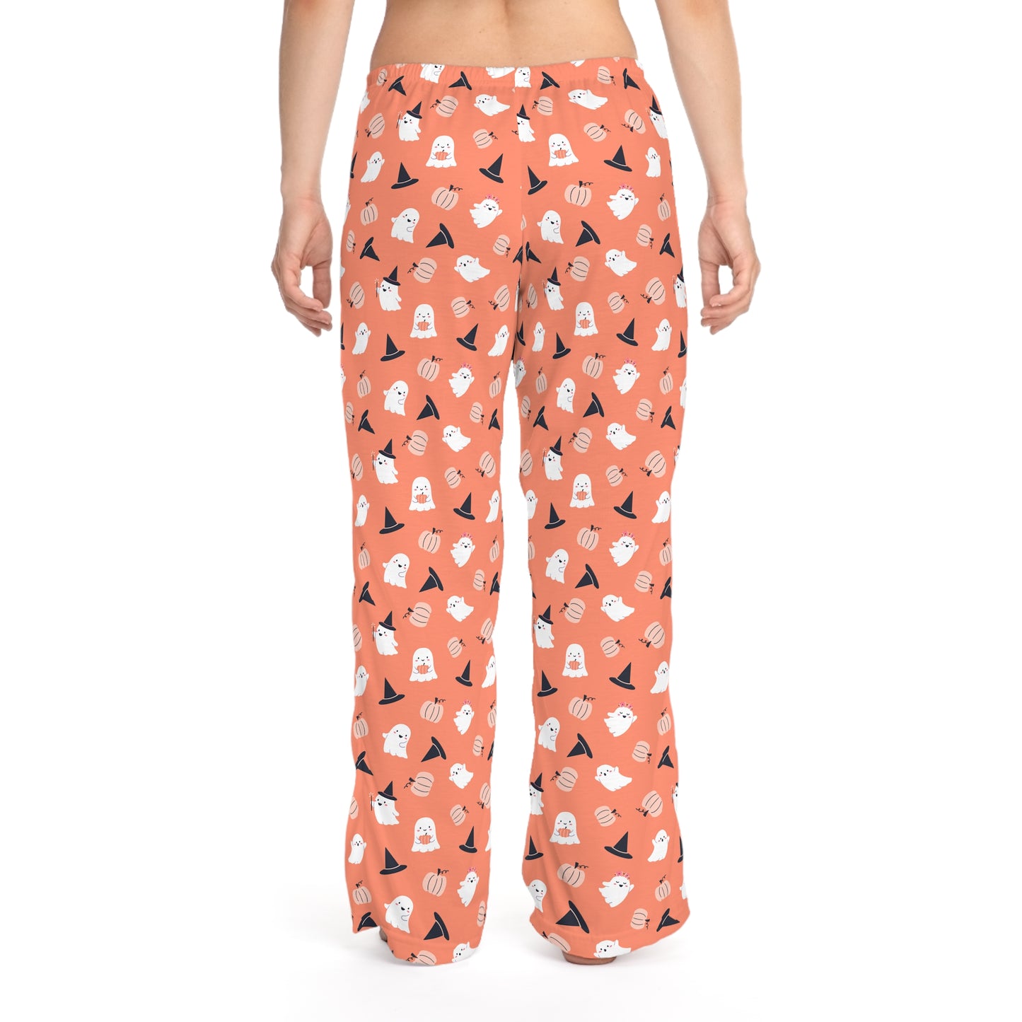 Orange Pumpkin and Ghost Halloween PJs - Women's Pajama Pants (AOP)