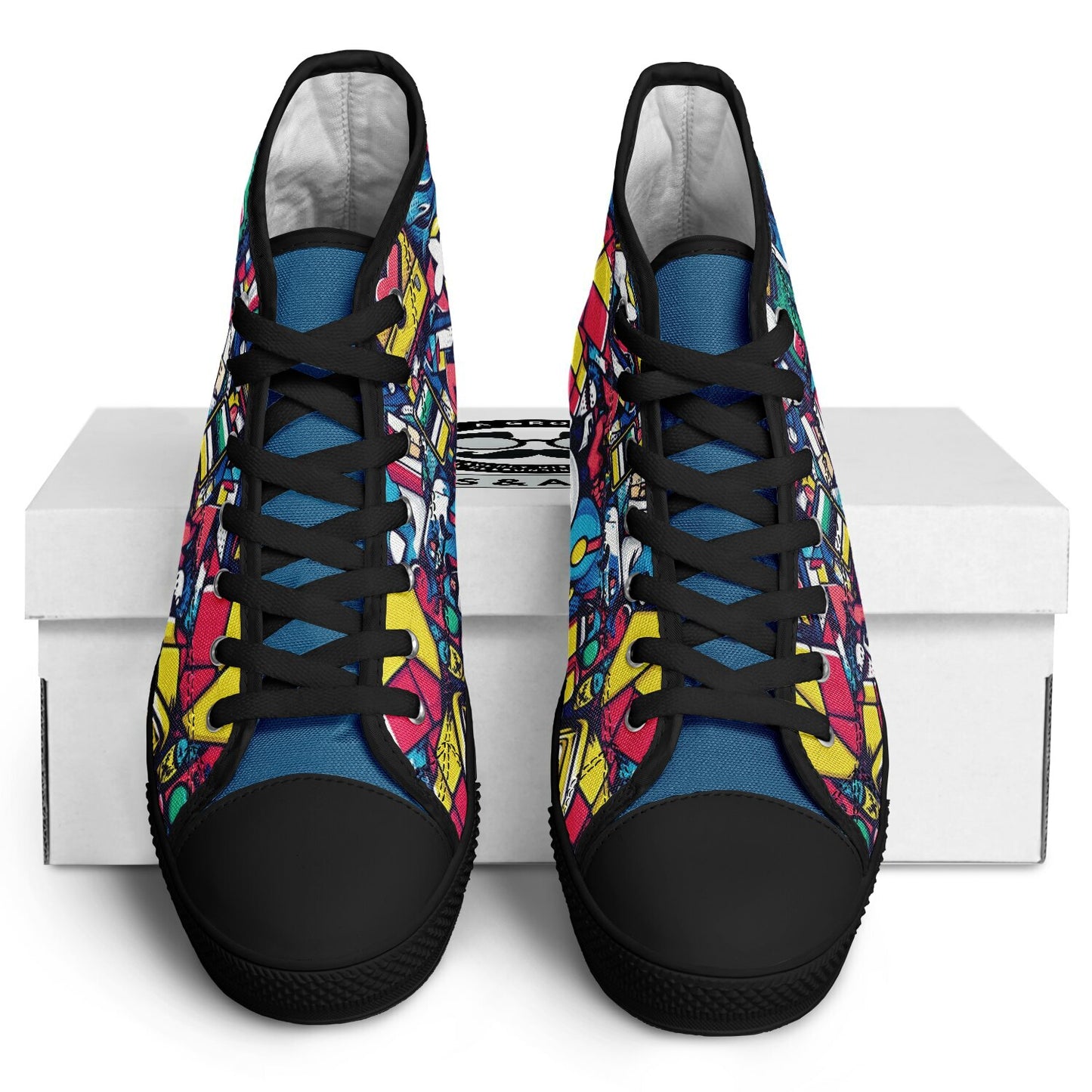 Colorful Graphic Street Art Urban Peak High Top Shoes (black details)