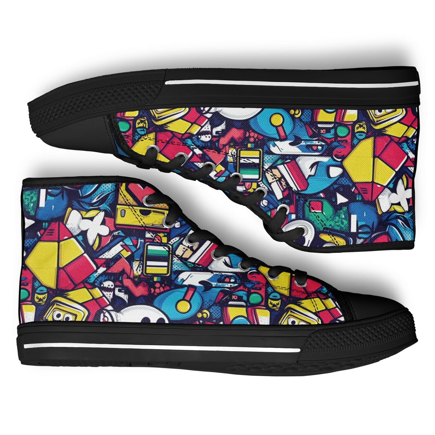 Colorful Graphic Street Art Urban Peak High Top Shoes (black details)