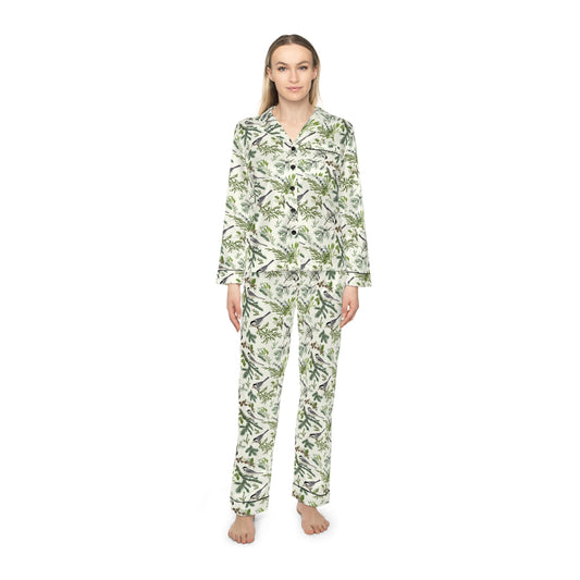 Vintage Finch Women's Satin Pajamas (AOP)