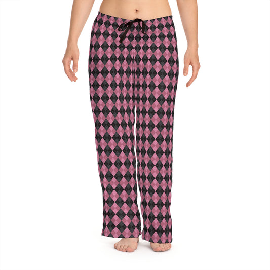 Pink and Black Argyle PJs - Women's Pajama Pants (AOP)