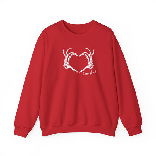 Hey Boo Skeleton Heart Sweatshirt - Unisex Heavy Blend™ Crewneck Sweatshirt